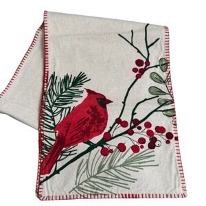 Holiday Cardinal Holly Berries Linen Table Runner 72" x 14"